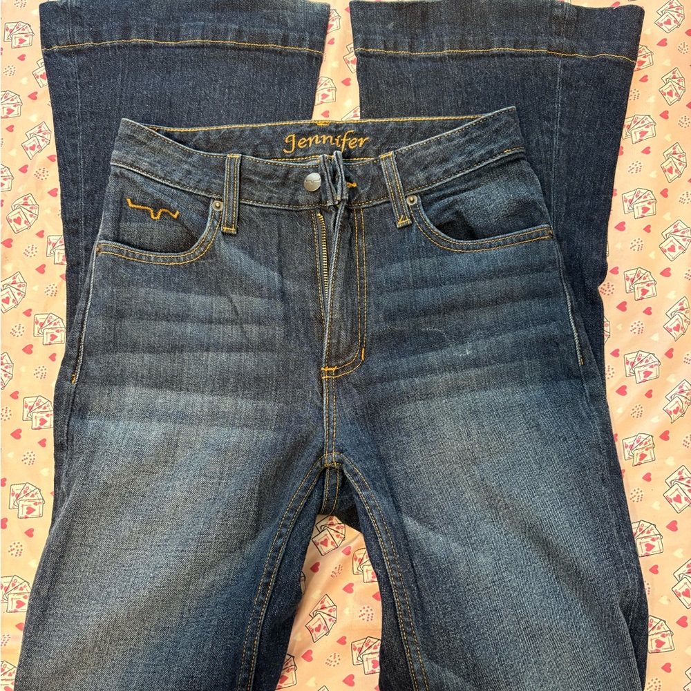 Kimes Ranch Flare & Wide Leg Jeans in Classic Blue with Contrast Stitching